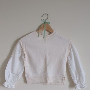 Zara 100% Cotton Cream Sweatshirt with White Puff Sleeves, Girls